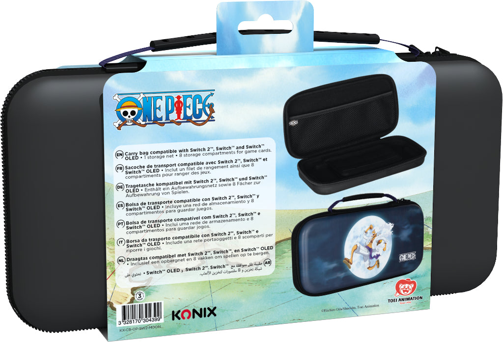 Housse de protection et transport - KONIX - One Piece Nintendo Switch 2 - Rangement accessoires - Motif Luffy Gear 5 - Bleu