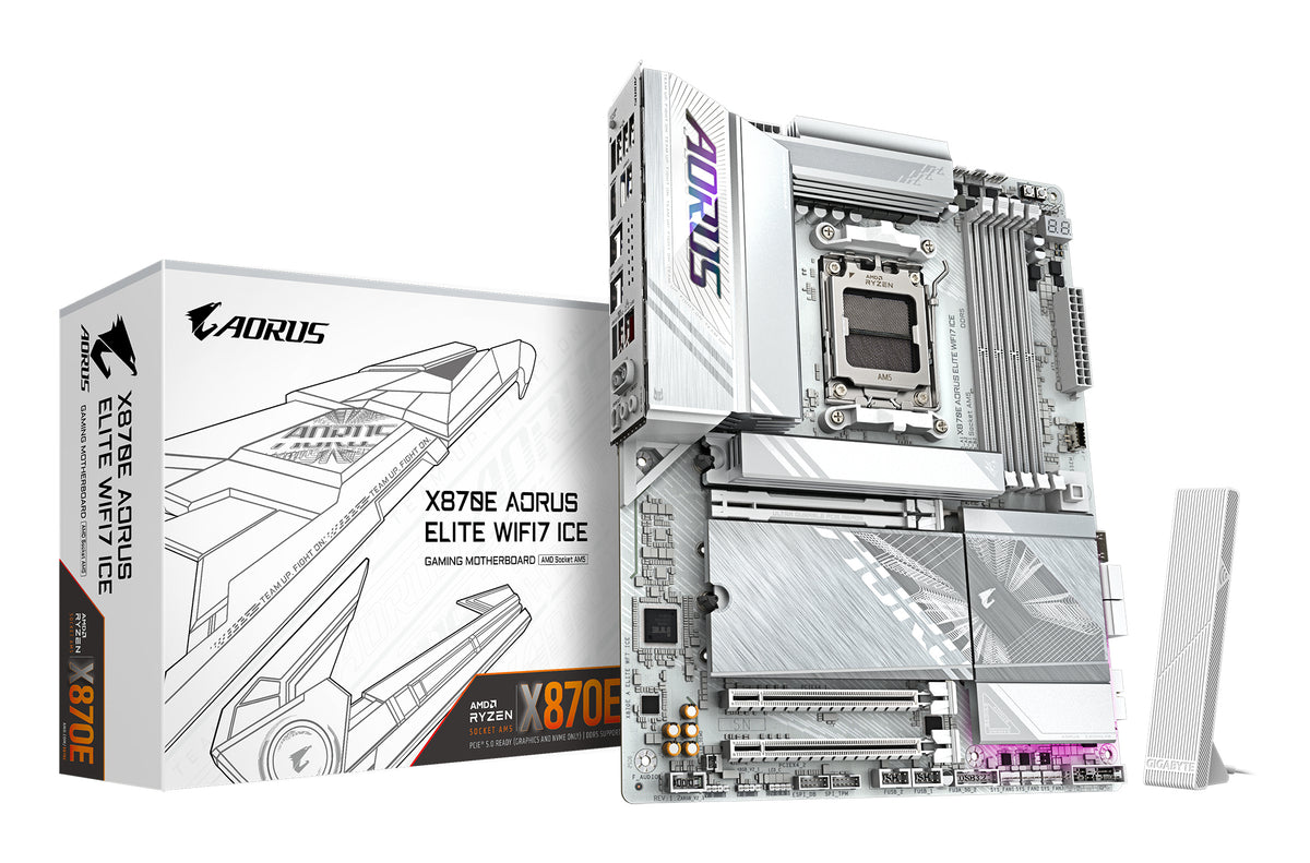 Carte mere - GIGABYTE - X870E A ELITE WF7 ICE - Format ATX - Chipset AMD X870E - DDR5 & PCIe 5.0 - WiFi 7
