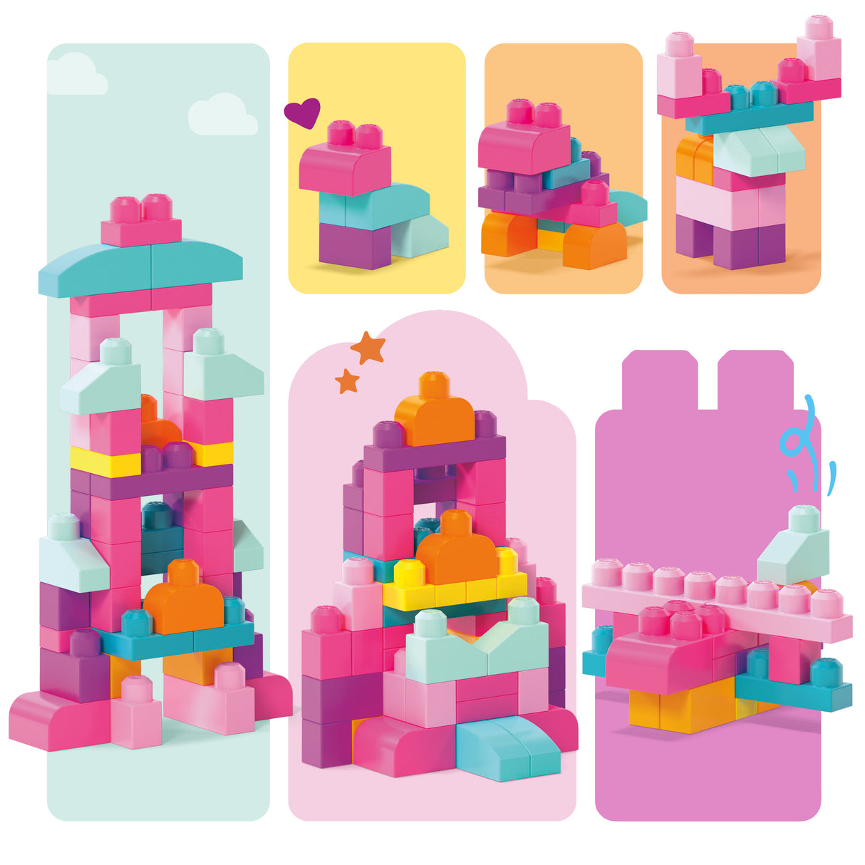 Mega Bloks - Sac Medium Rose 60 briques - Briques de construction - 12 mois et + DCH54