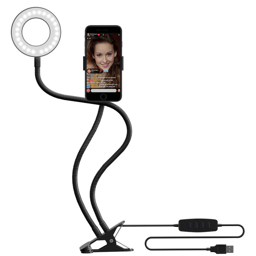 WE Anneau lumineux led avec support téléphone universel et pince d'accroche. 3 m