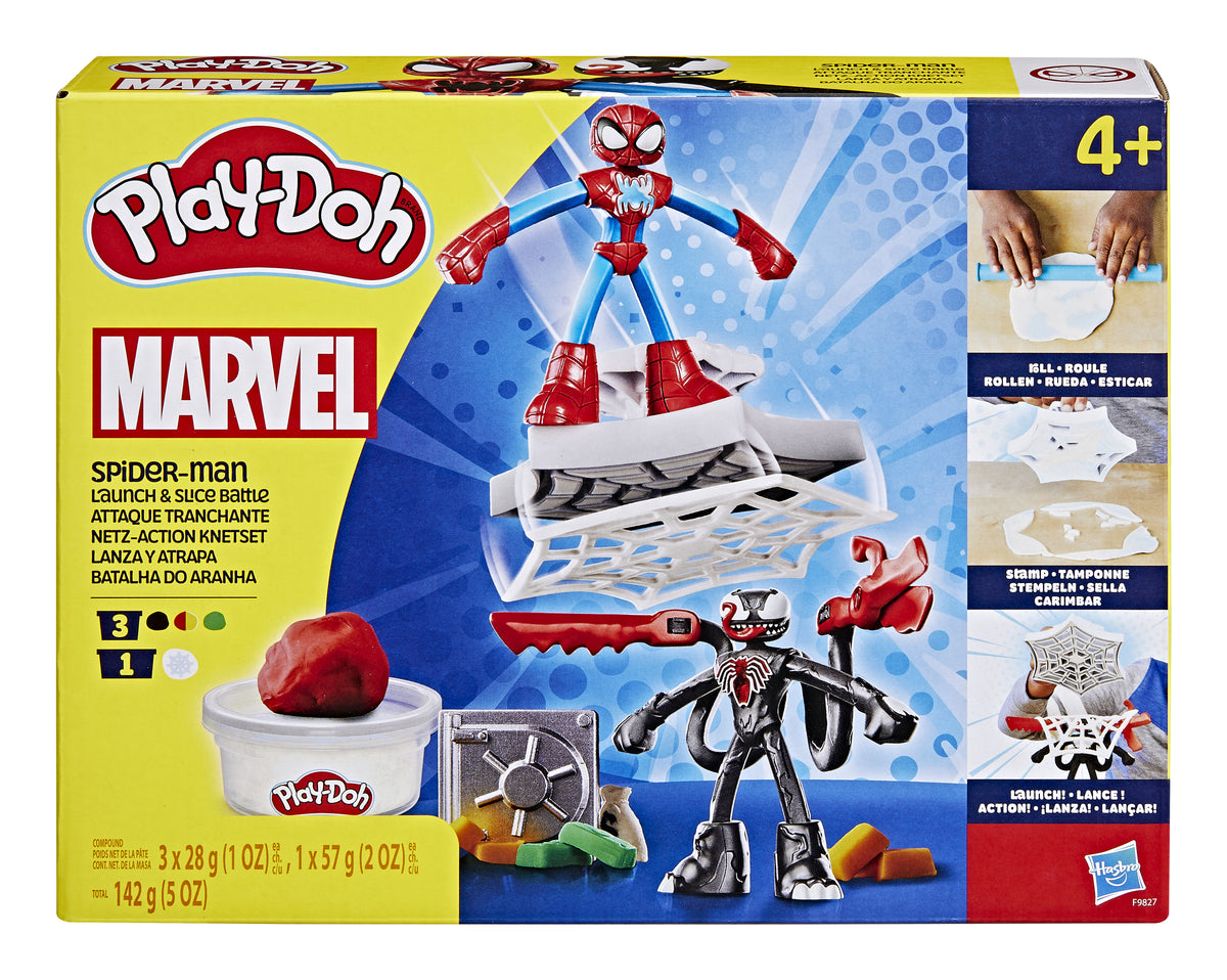Play-Doh SpiderMan Attaque tranchante, coffret avec 2 figurines flexibles, 7 accessoires et pâte a modeler, des 4 ans, Marvel