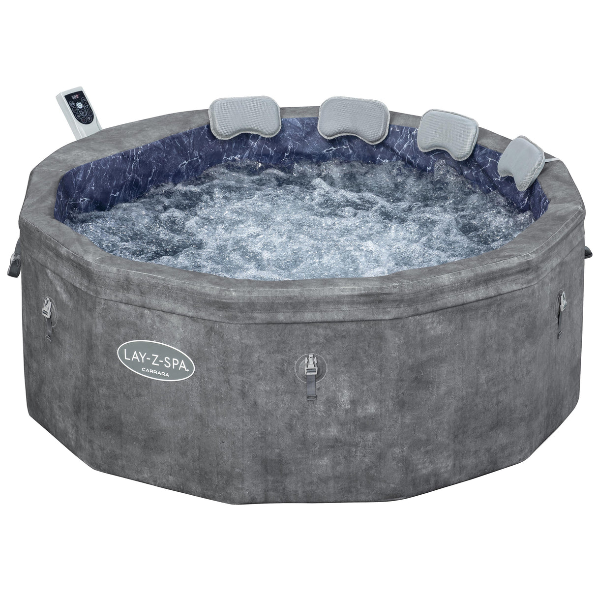Spa semi rigide BESTWAY - Lay-Z-Spa Carrara - 140 airjets - 170 x 65 cm - 4 a 6 places - Rond (couverture, cartouche, 4 appuie-tete)