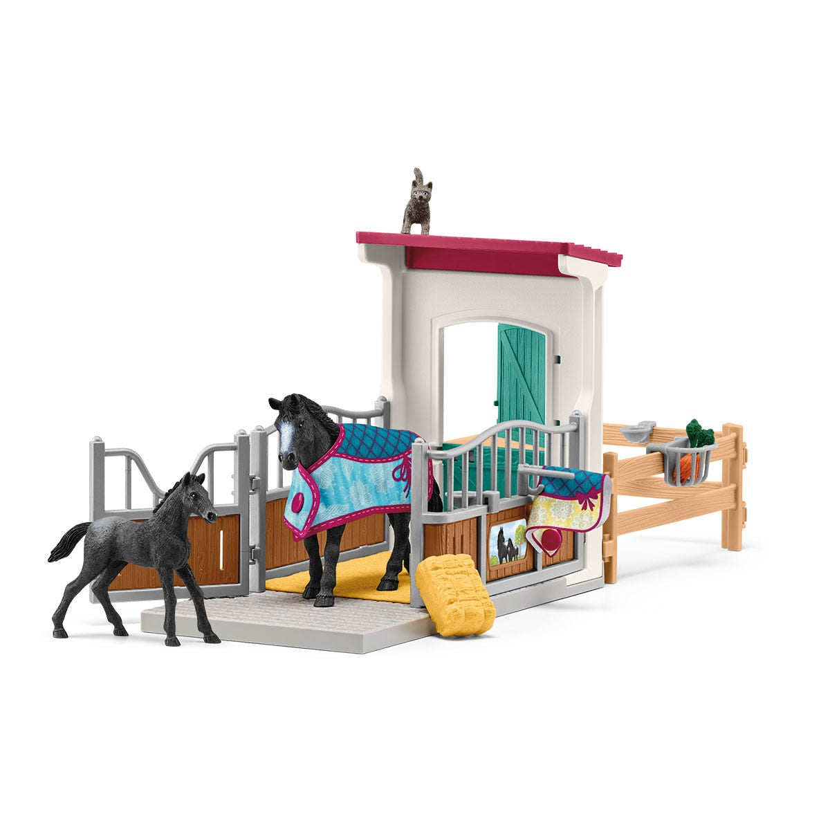 Box pour cheval avec jument et poulain, coffret schleich avec 34 éléments inclus dont 2 chevaux schleich, coffret figurines pour