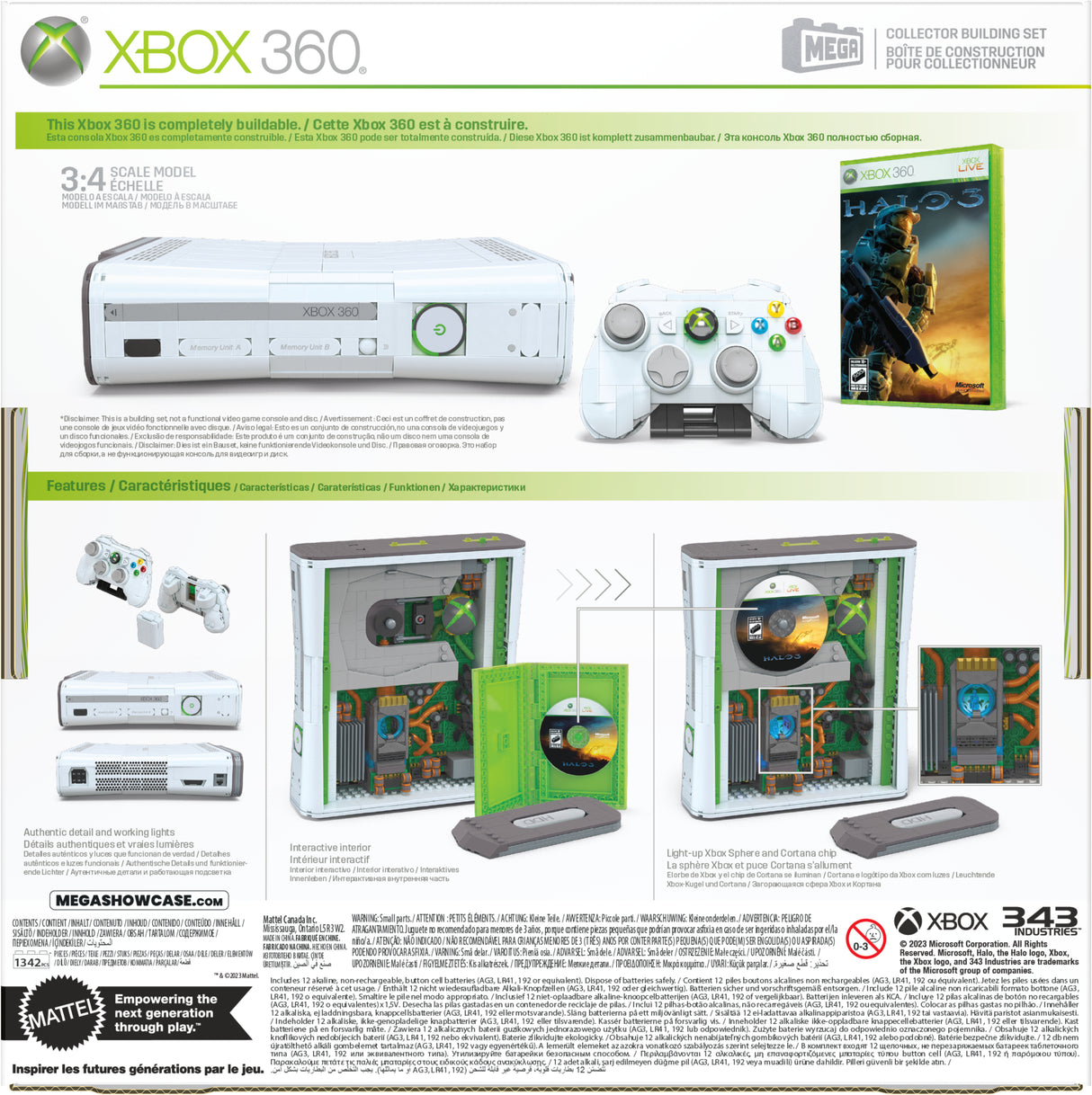 Coffret de Construction - MEGA - Réplique Xbox 360 - 1342 pieces - Manette avec LED - Pour Adultes