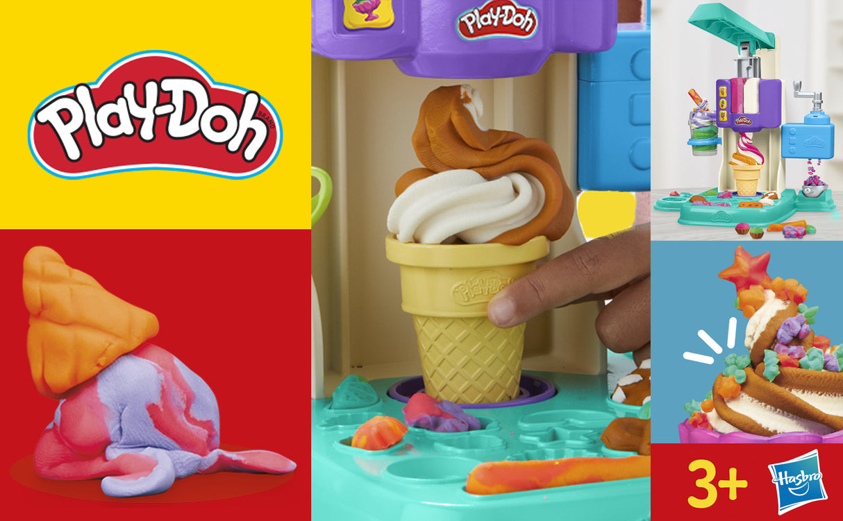 PlayDoh Mes Glaces Arc-en-Ciel, Pâte a modeler, Machine a Creme Glacée factice, 5 pots de 56 g et accessoires, des 3 ans