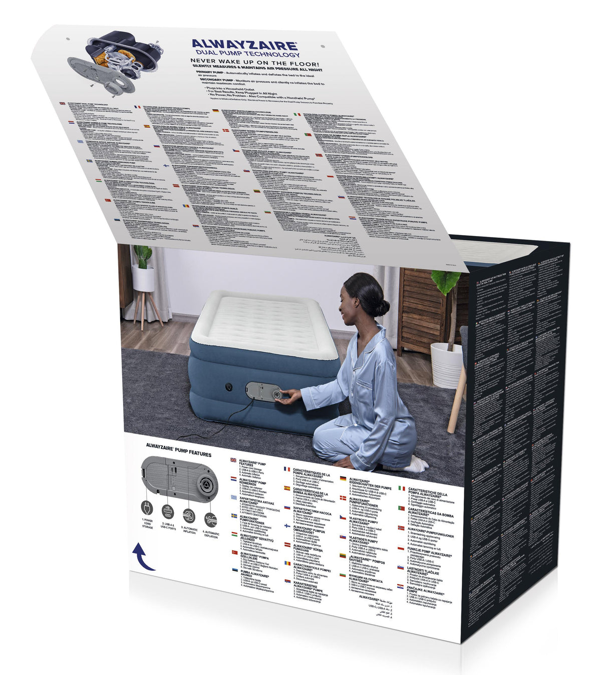 Bestway AlwayzAire™ Matelas gonflable une personne Twin avec double pompe intégrée 1,91 m x 97 cm x 46 cm