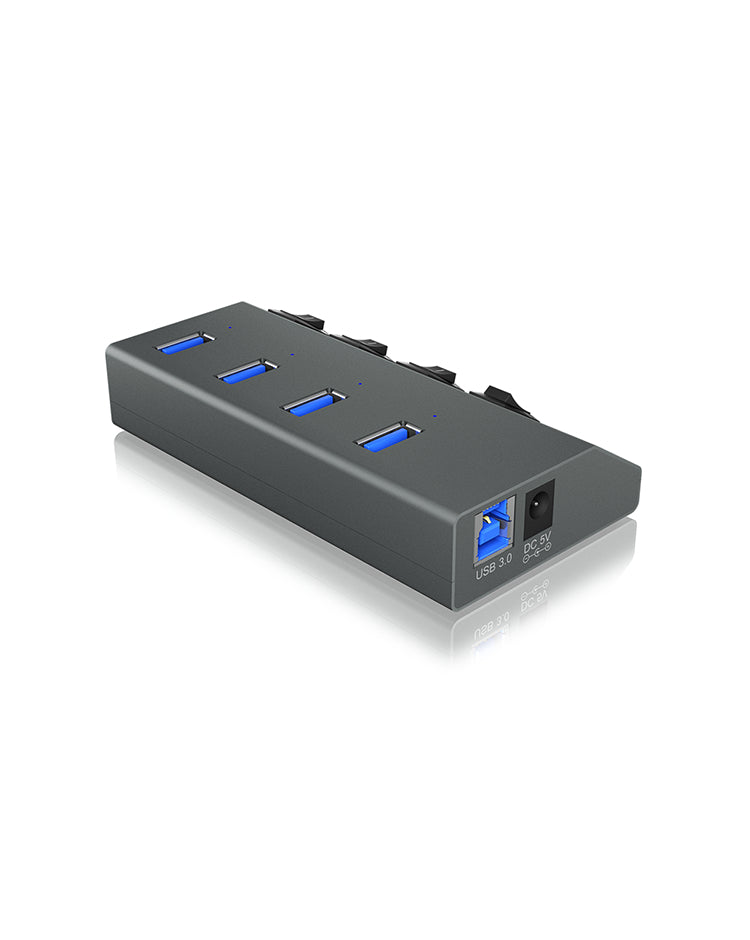 Hub USB 3.0 Icy Box IB-HUB1405 4 ports avec interrupteurs (Gris)