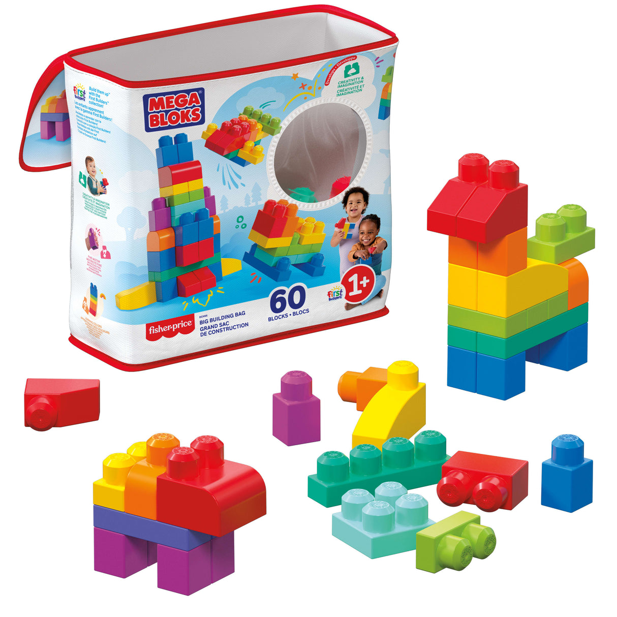 Mega Bloks - Sac Medium Classique 60 briques - Briques de construction - 12 mois et + DCH55
