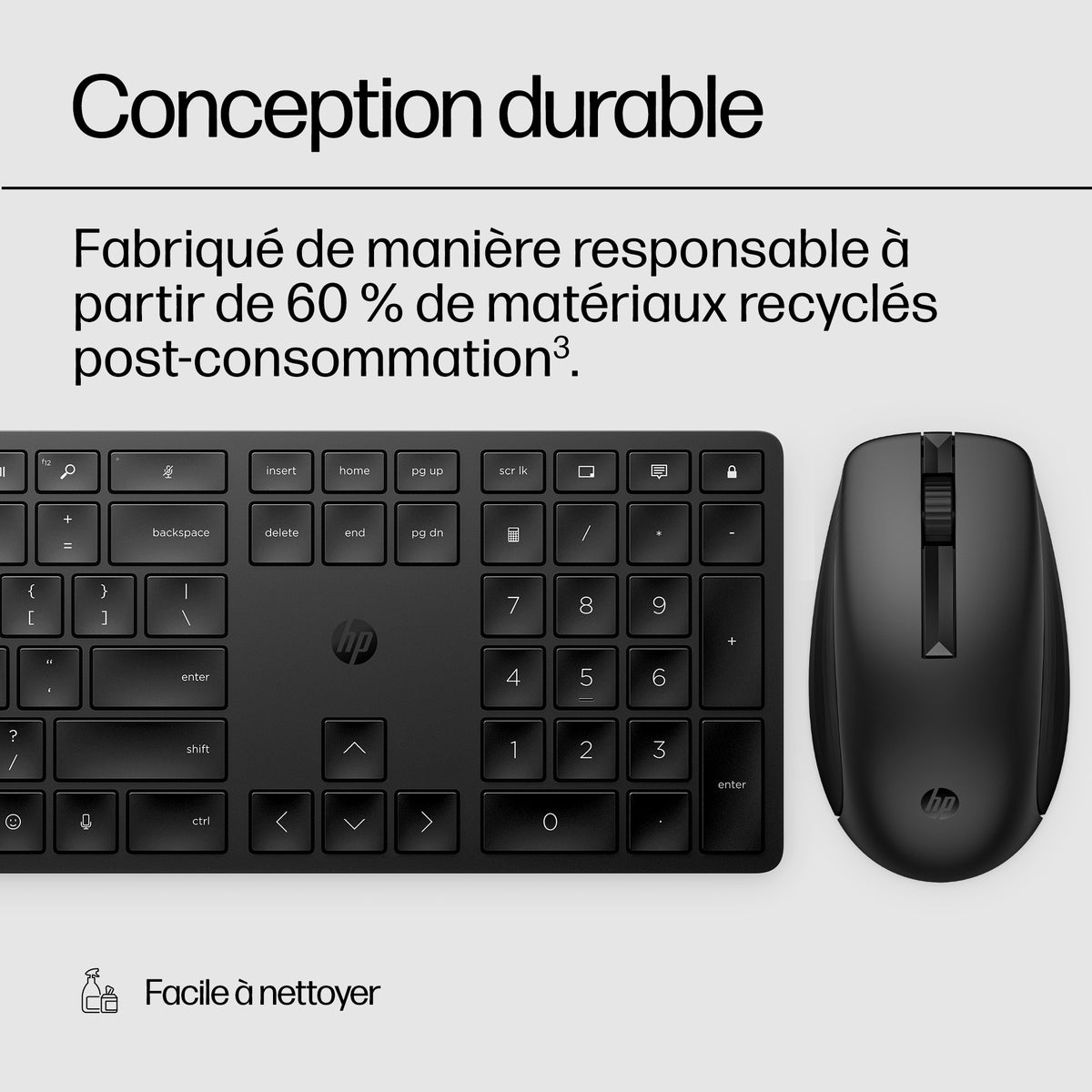 Ensemble Clavier Souris sans fil HP 650 - AZERTY - Noir