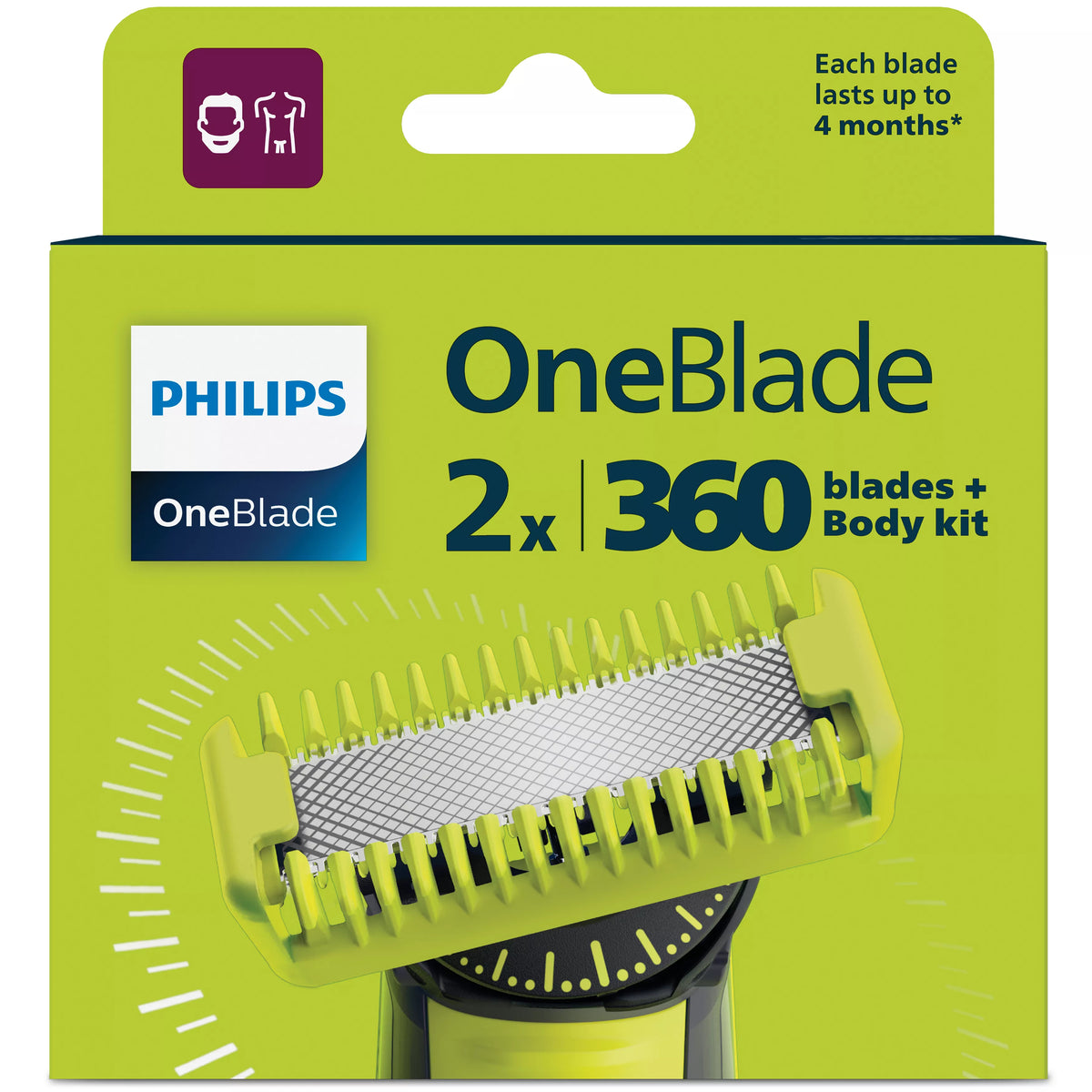 Lames de rechange - PHILIPS - OneBlade QP624/50 - Acier inoxydable - 2 lames - Protection peau