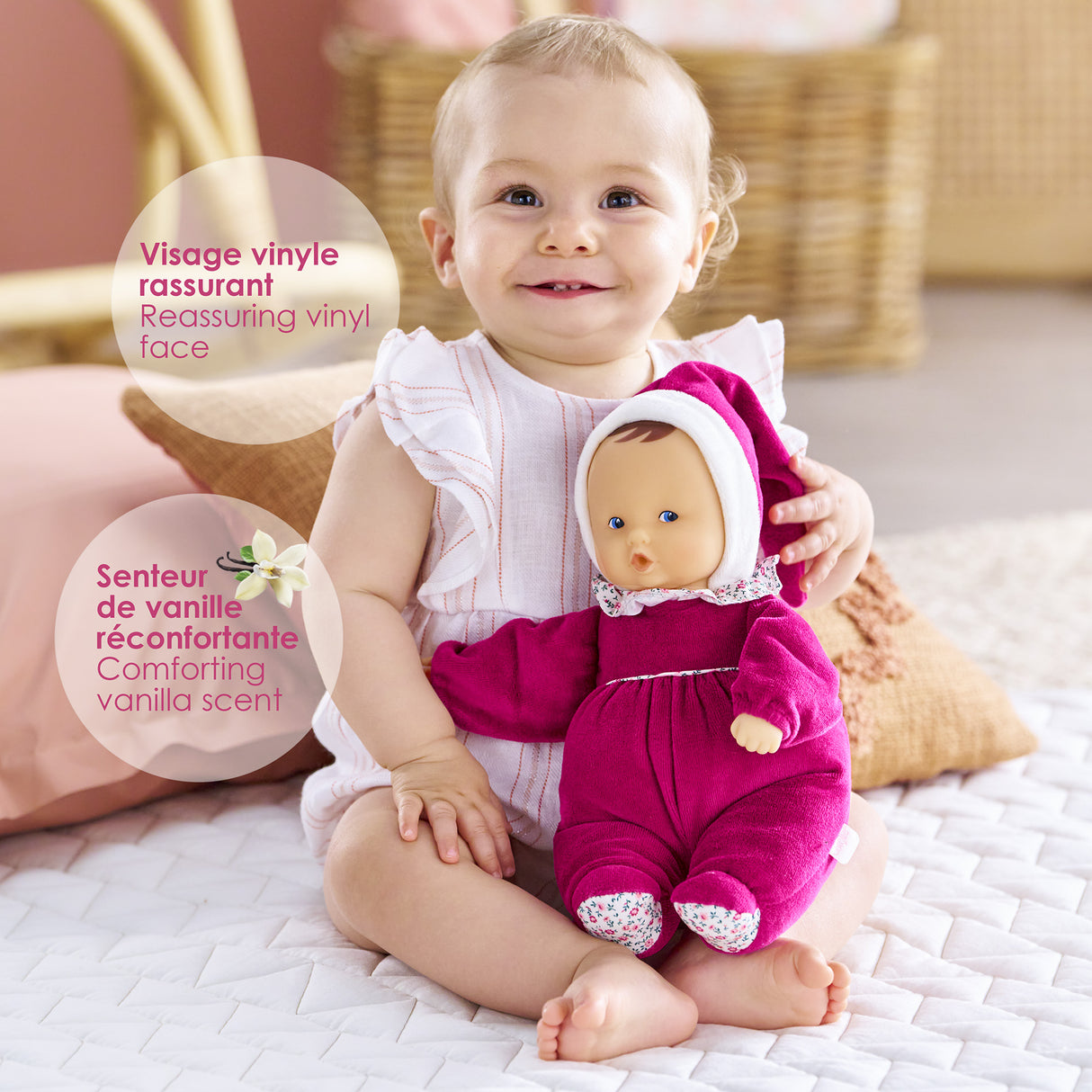 Doudou - COROLLE - Babipouce Rose Grenadine - 28 cm - senteur vanille - des la naissance