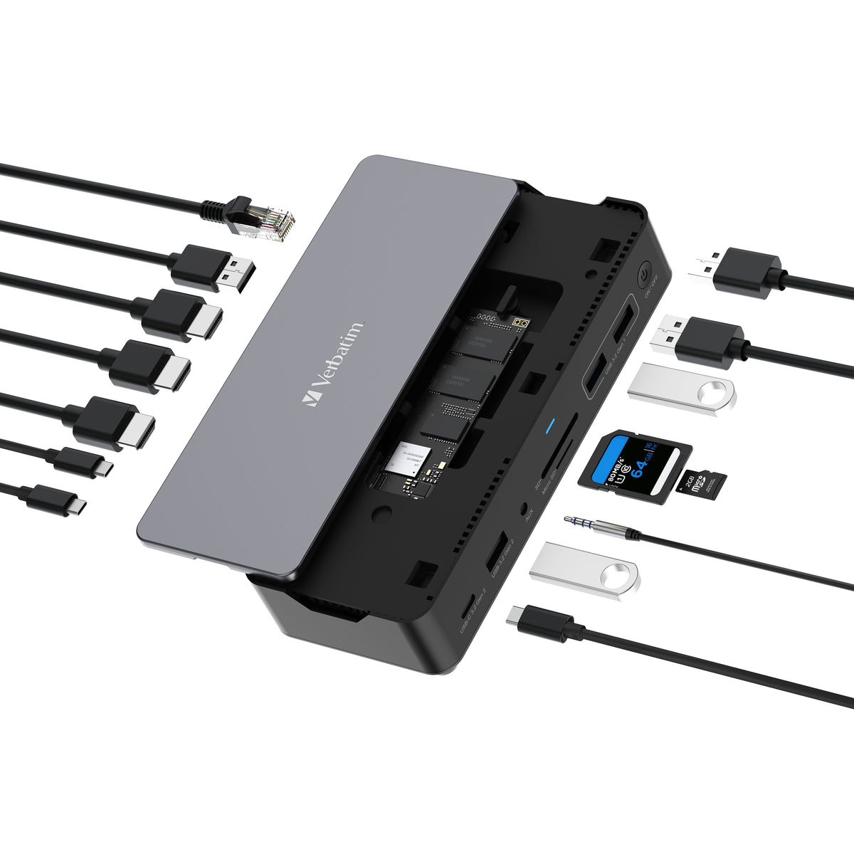 Station d'accueil portable USB-C 3.2 Verbatim Pro CDS-15SSD avec SSD 256Go inclus (Gris)