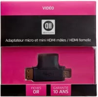 Adaptateur D2 Diffusion Micro HDMI méle (Type D) et Mini HDMI méle (Type C) vers HDMI femelle (Type A) (Noir)