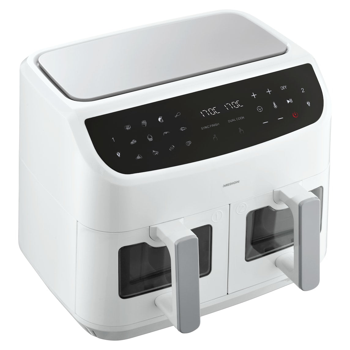 Friteuse a Air Chaud - MEDION - P20 XXL Twin - 2600 W - 2 paniers - 9 programmes - Blanc