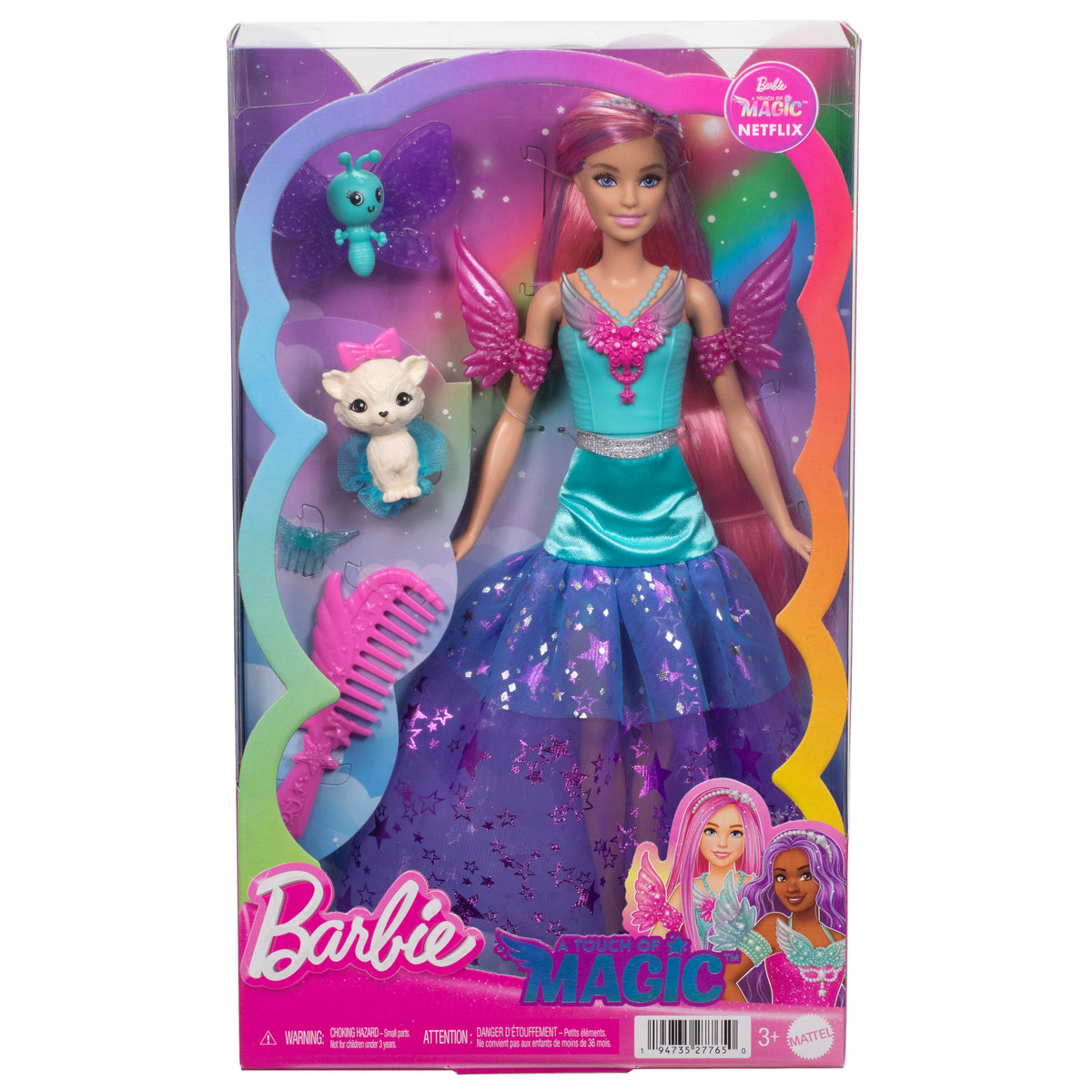 Poupée Barbie - BARBIE - Malibu A Touch of Magic - Cheveux longs 18 cm - Robe fantaisie - Animaux inclus