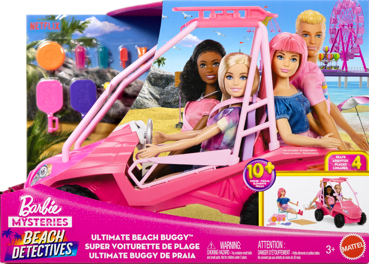 Coffret Buggy Détective Barbie - 4 poupées - Accessoires plage - Rose vif - MATTEL JFV68