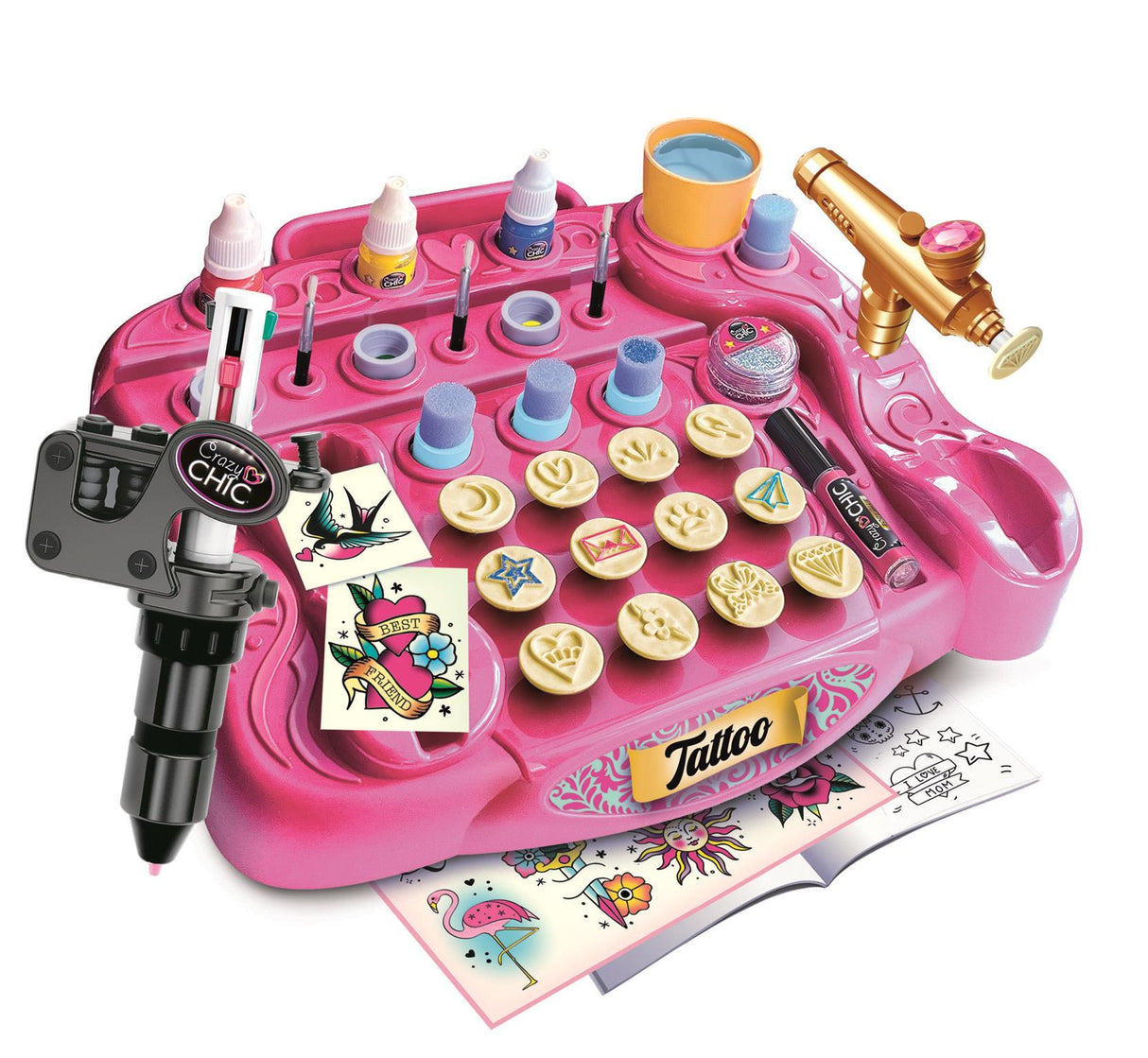 CLEMENTONI - Studio de tatouage temporaires pour enfant - Kit complet - Pochoirs, peintures corps et transfert - Des 7 ans