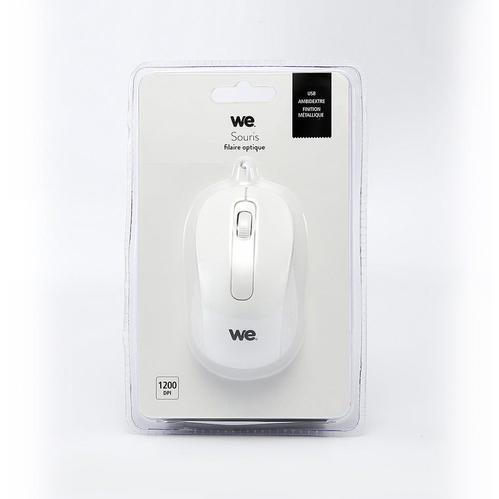 Souris filaire WE 1200DPI , USB, longeur c ble 1.5m finition métallique blanche