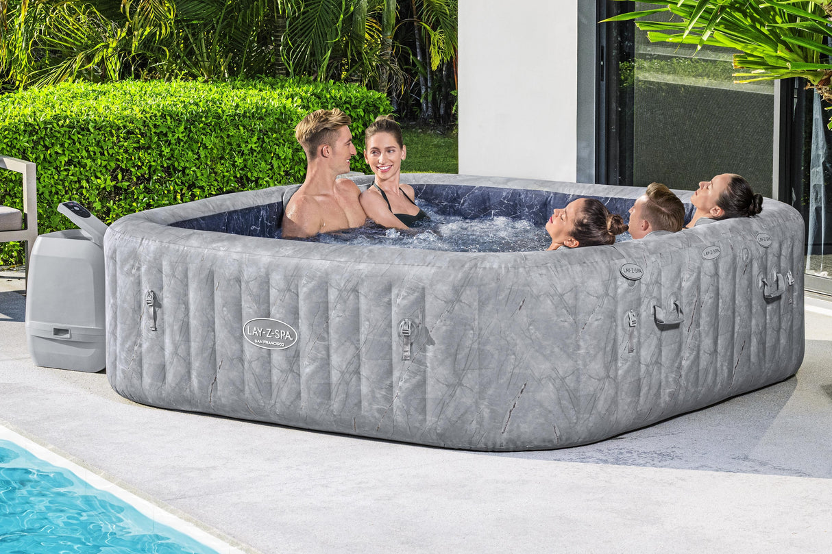 Spa gonflable BESTWAY - Lay-Z-Spa San Fransisco - Hydrojets - 230 x 230 x 71 cm - 5 a 7 places - Carré (couverture, 5 appuie-tete)