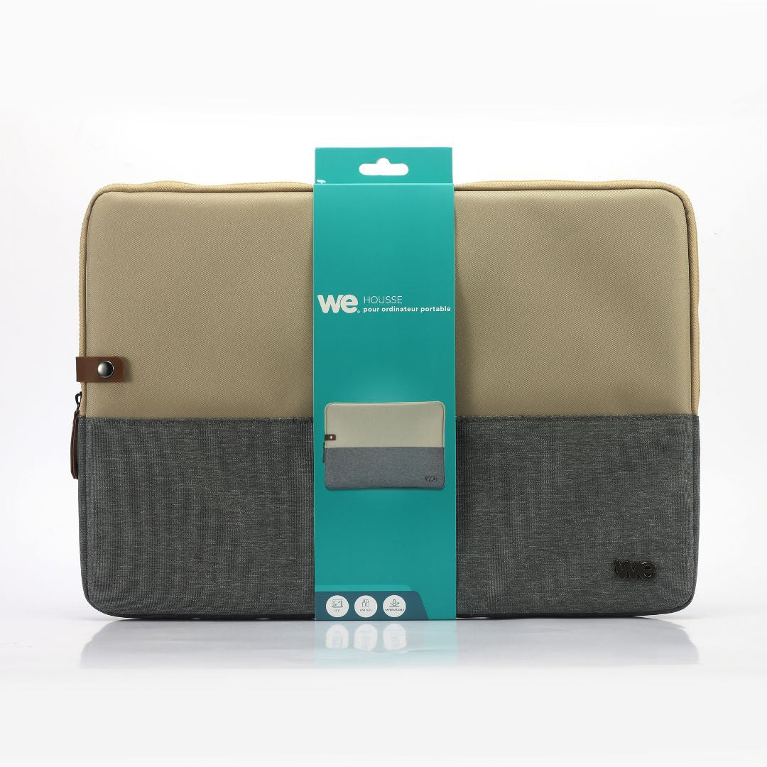 HOUSSE sleeve PC 17.3'' bicolore Beige/Gris, protection antchoc, attache antivo