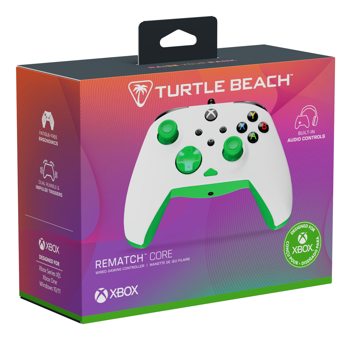 Manette de jeu - Xbox Series X|S, Xbox One et PC - Rematch Core - RGB - Filaire - Blanc / Vert - TURTLE BEACH