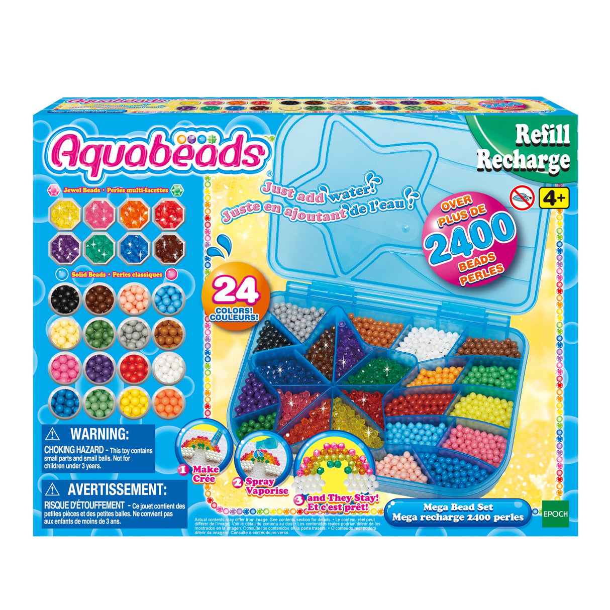 Aquabeads Méga recharge 2400 perles, perles qui collent avec de l'eau, 31502, 24 couleurs, des 4 ans