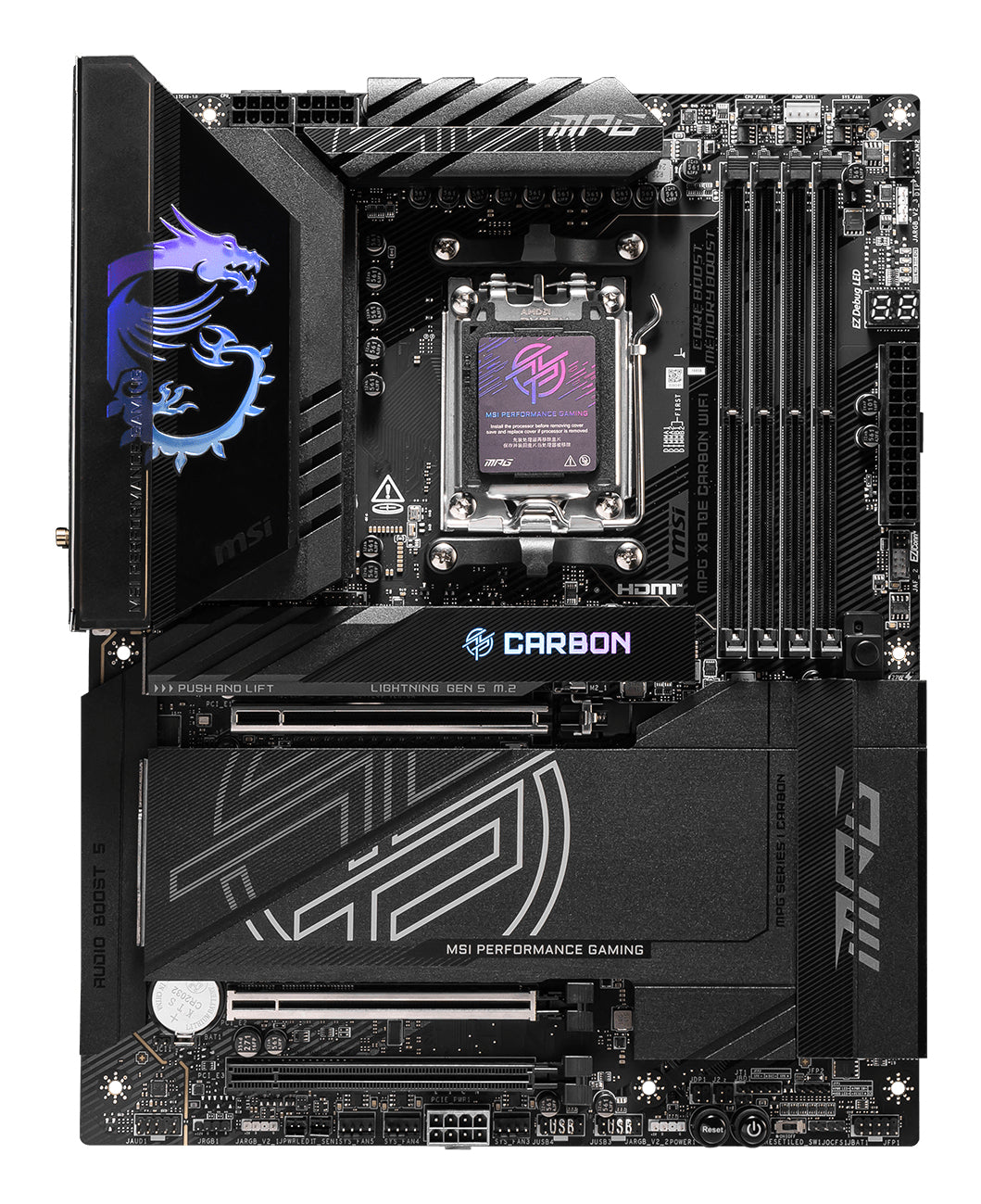 Carte mere - MSI - MPG X870E CARBON WIFI - Wi-Fi 7, 5G LAN, USB 40 Gb/s, LED RGB, PCIe supplémentaire