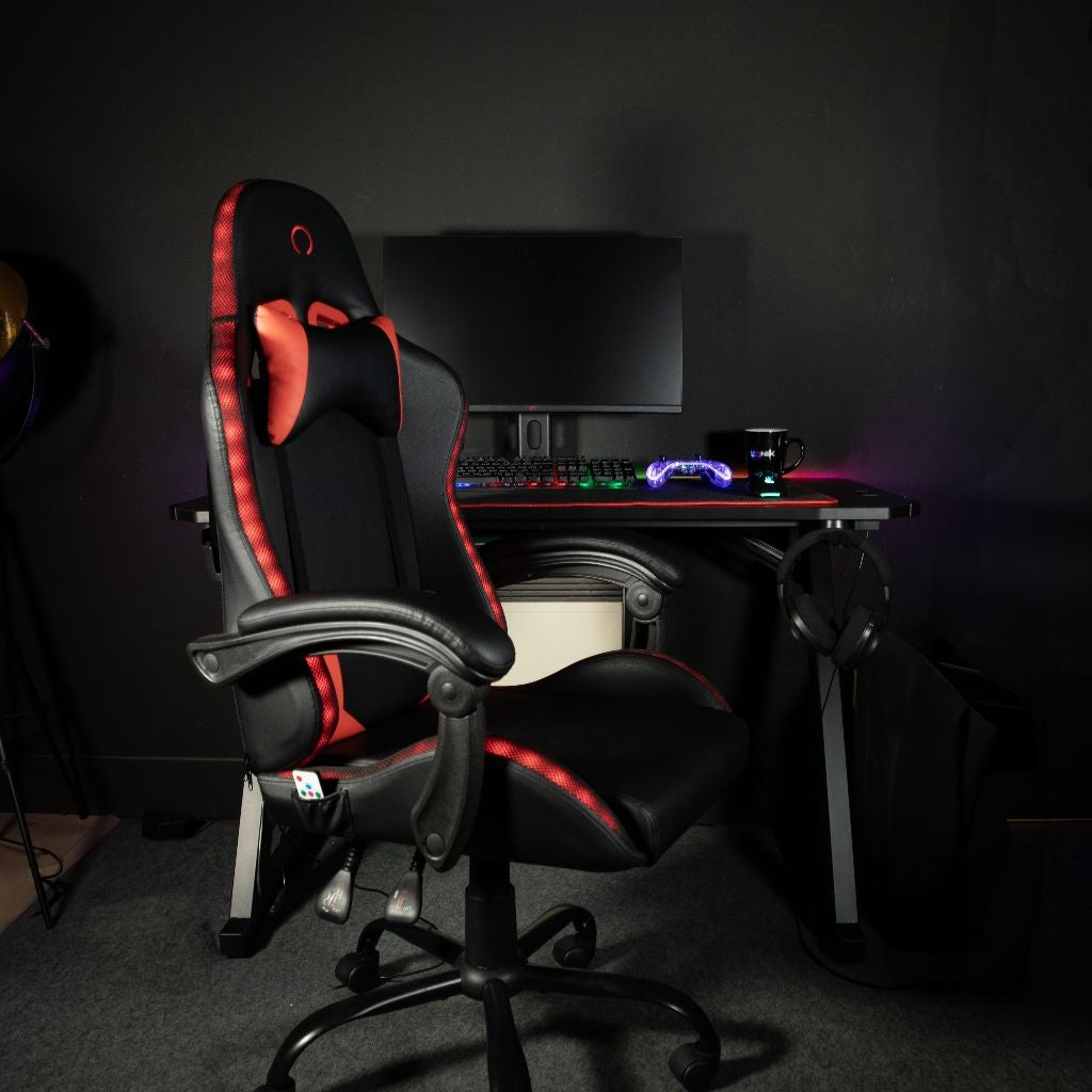 Chaise de bureau gaming - KONIX - Phantom - Éclairage RVB - Inclinaison 135° - Synthétique - Coussin lombaires et cervicaux - Noir