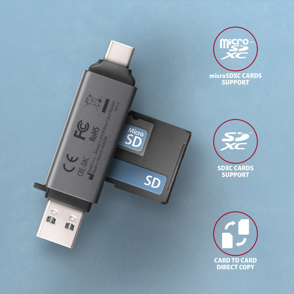 Lecteur de Cartes USB-C 3.2 Axagon CRE-DAC (Gris)