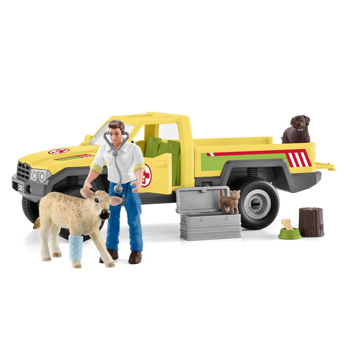 Coffret Visite du Vétérinaire a la ferme 12 Pieces - Avec Animaux de la Ferme, Véhicule et Vétérinaire - SCHLEICH - 42503 FARM WORLD