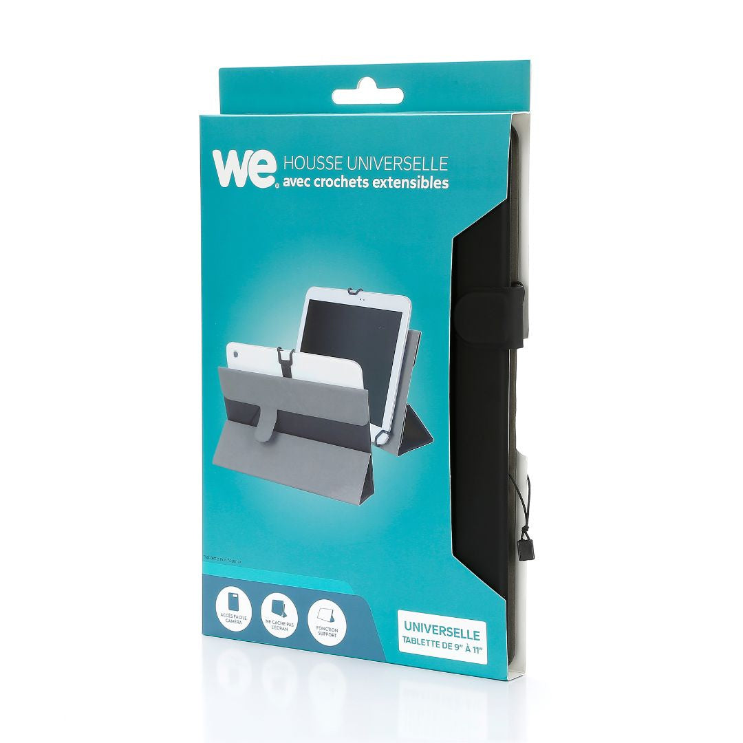 WE tui universel Noir pour tablettes 9/11 Toucher doux Système de crochets ext