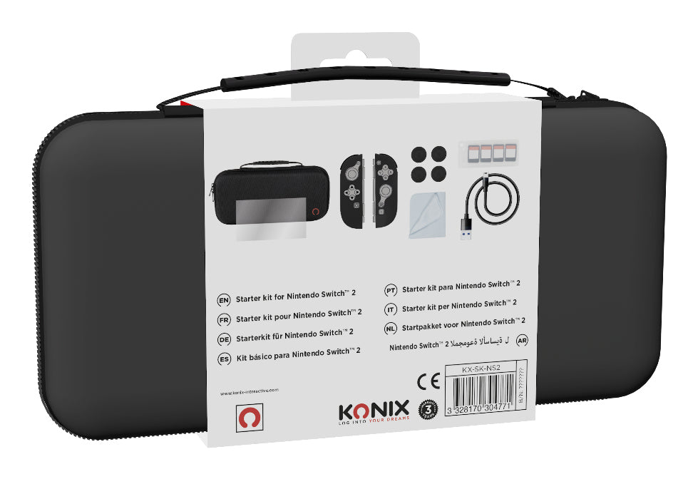 Pack d'accessoires gaming - KONIX - Nintendo Switch 2 - Housse - 4 appuie-pouces - Verre trempé - Boîtier 9 jeux - Écouteurs