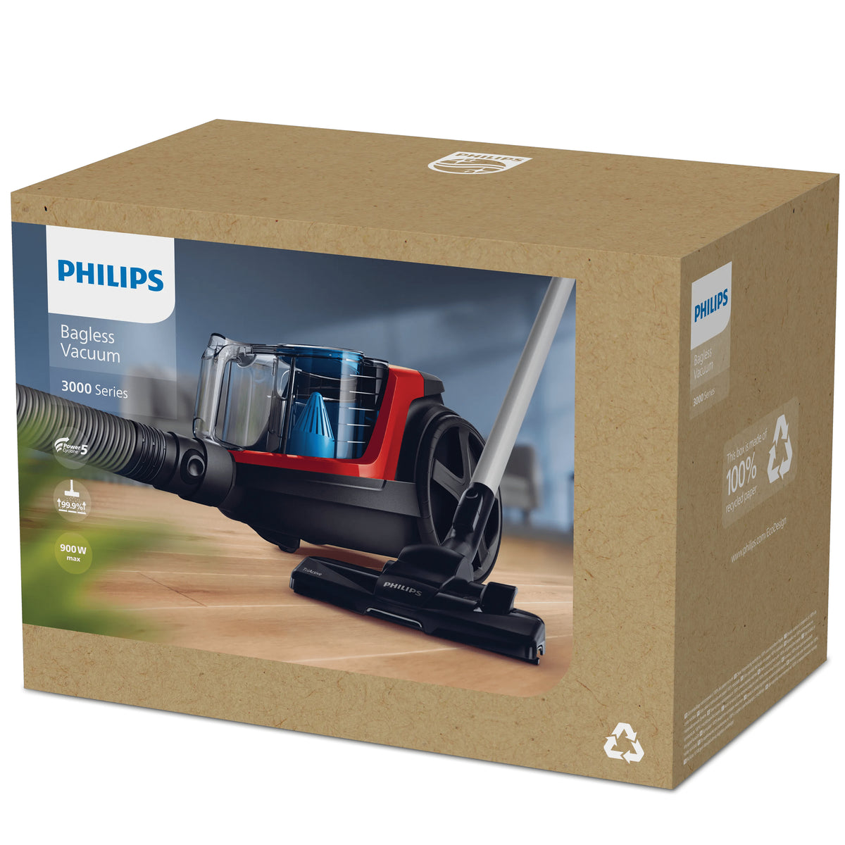 Aspirateur sans sac PHILIPS - FC9330/09 - Série 3000 PowerPro Compact - 900W - 76db - Rouge