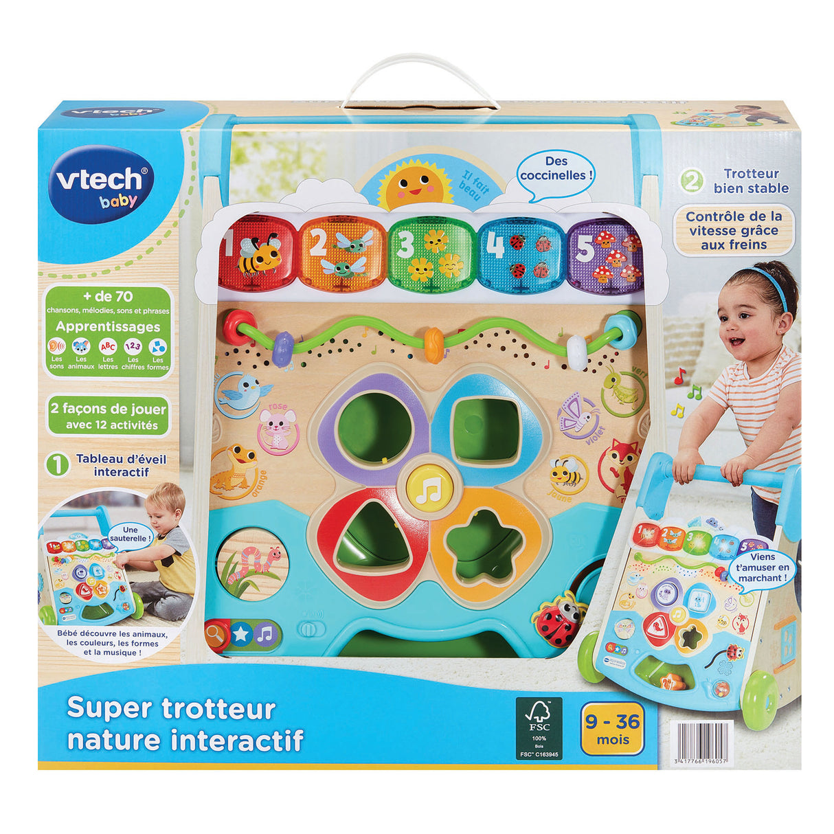 VTECH SUPER TROTTEUR NATURE INTERACTIF (JOUET AVEC PARTIE BOIS CERTIFIE FSC)