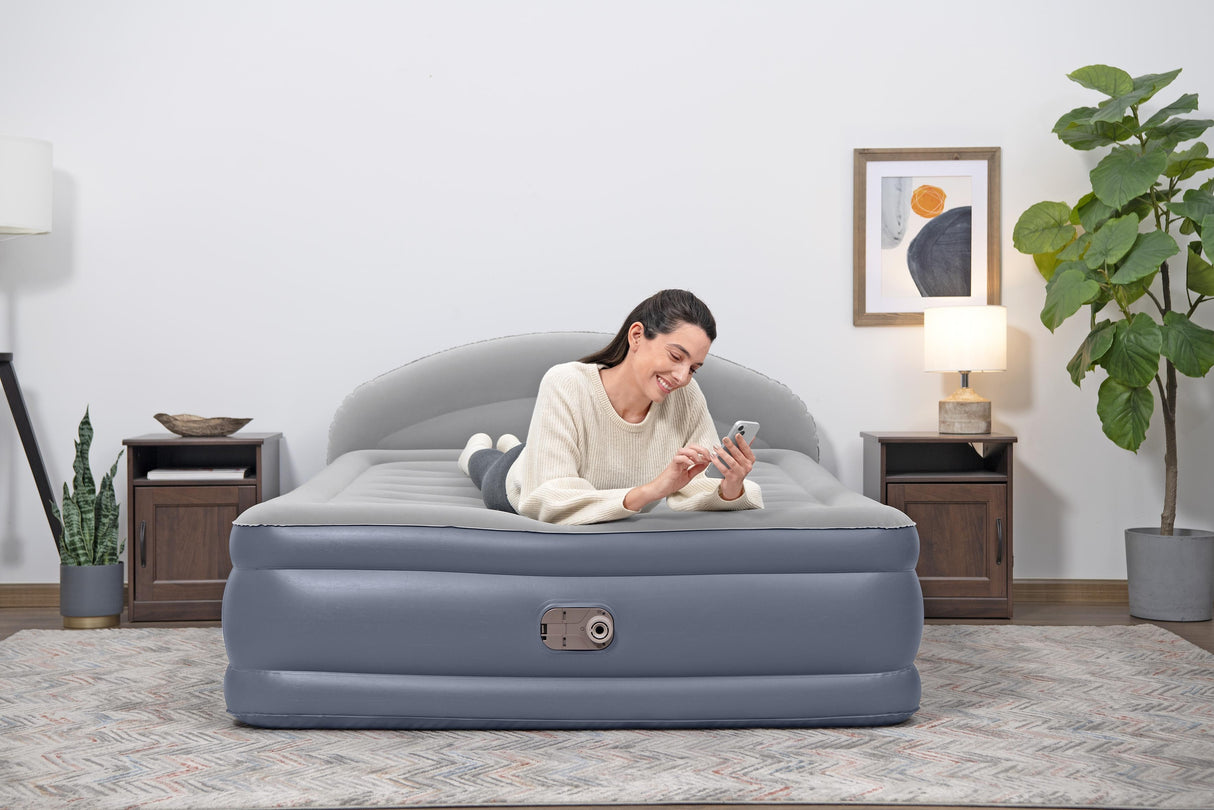 Matelas gonflable - BESTWAY - 671BD Queen - Pompe électrique intégrée - Tete de lit LoungeLux - Tritech durable