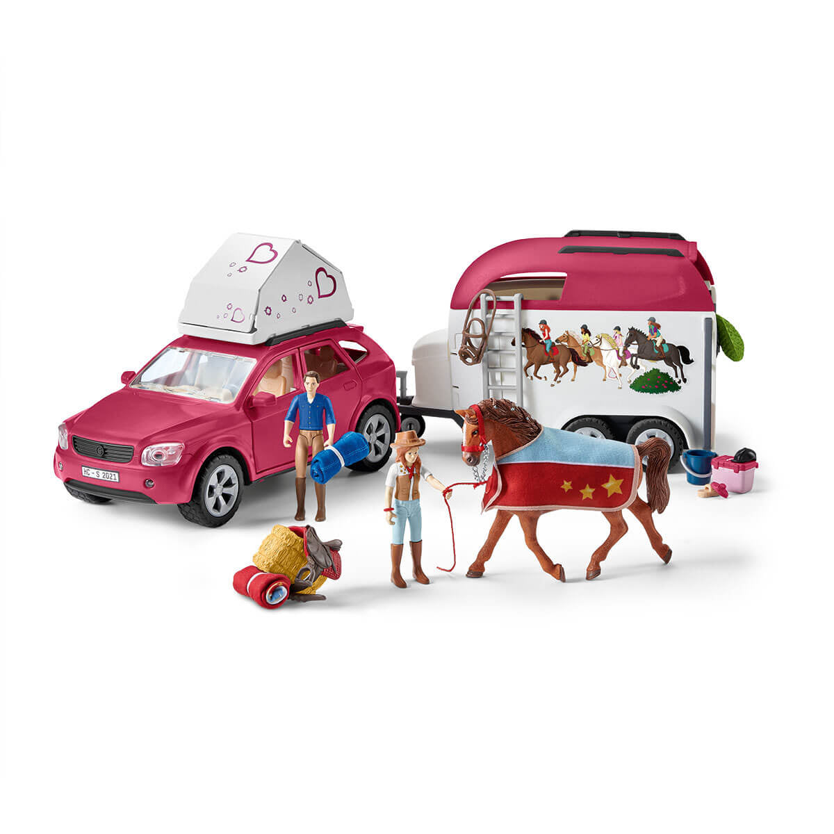 Voyage en voiture avec remorque pour chevaux, Coffret figurines Schleich 42535 Horse Club pour enfants de 5 ans