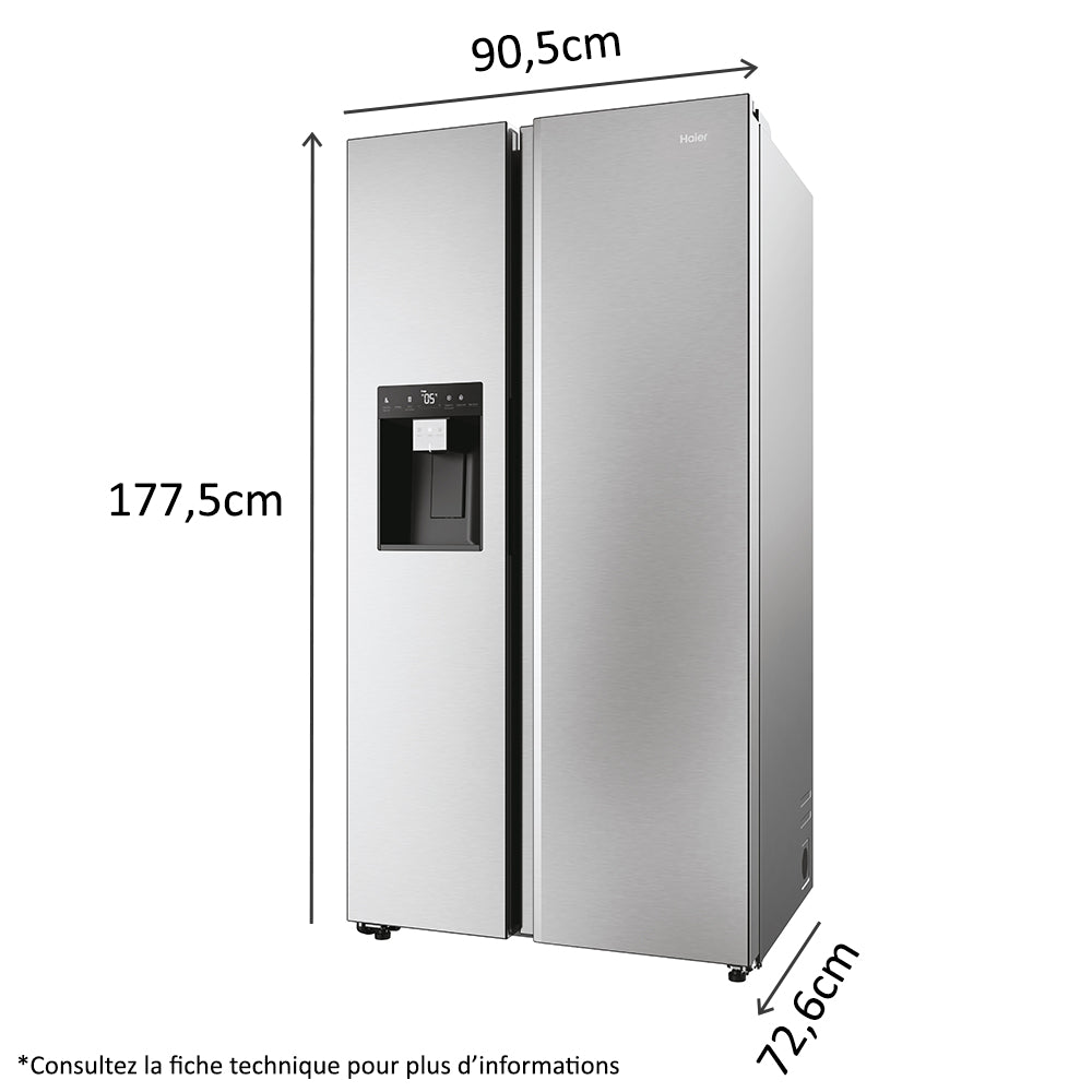 Réfrigérateur Américain - HAIER - HSW59F18EIMM - Classe E - 601 L - 36 dB - Platinium