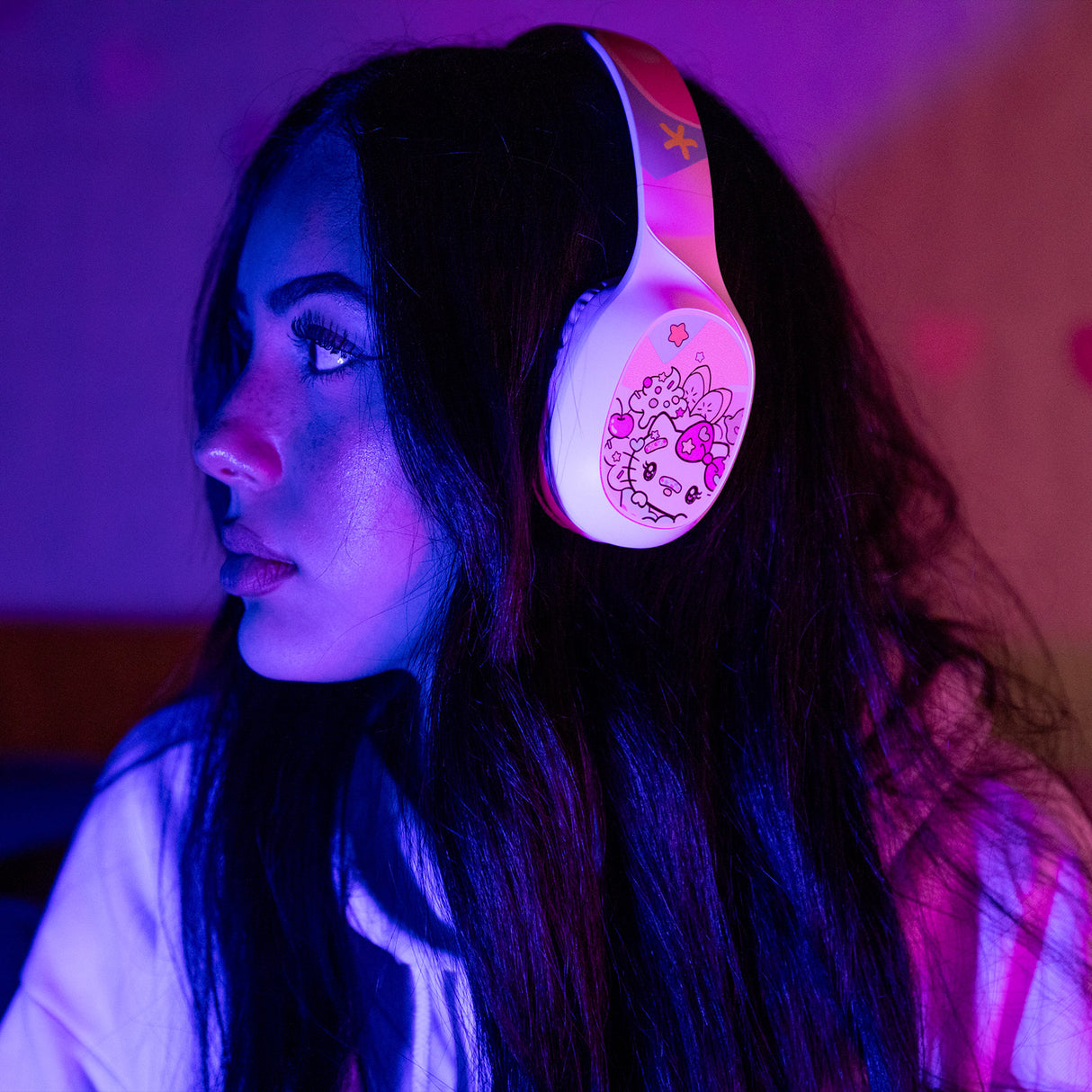 Casque audio - Sans fil - Konix - Hello Kitty - Bluetooth 5.3 PC, smartphones et tablettes - Autonomie 30 h - Blanc et rose