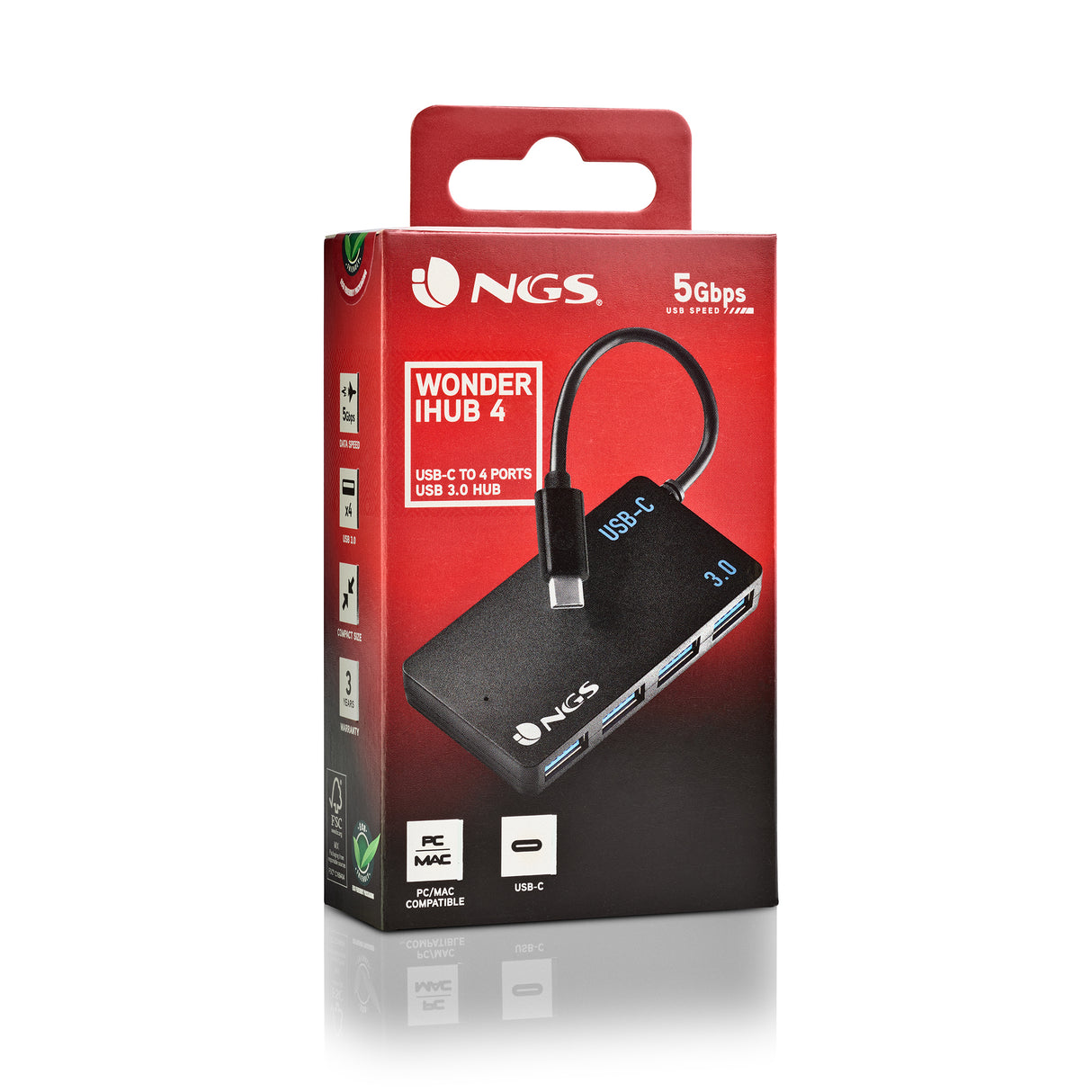 Hub USB-C 3.0 NGS Wonder iHub4 - 4 ports (Noir)