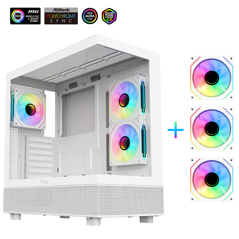 Boitier Moyen Tour ATX iTek Showbui 42 RGB avec panneaux vitrés (Blanc)