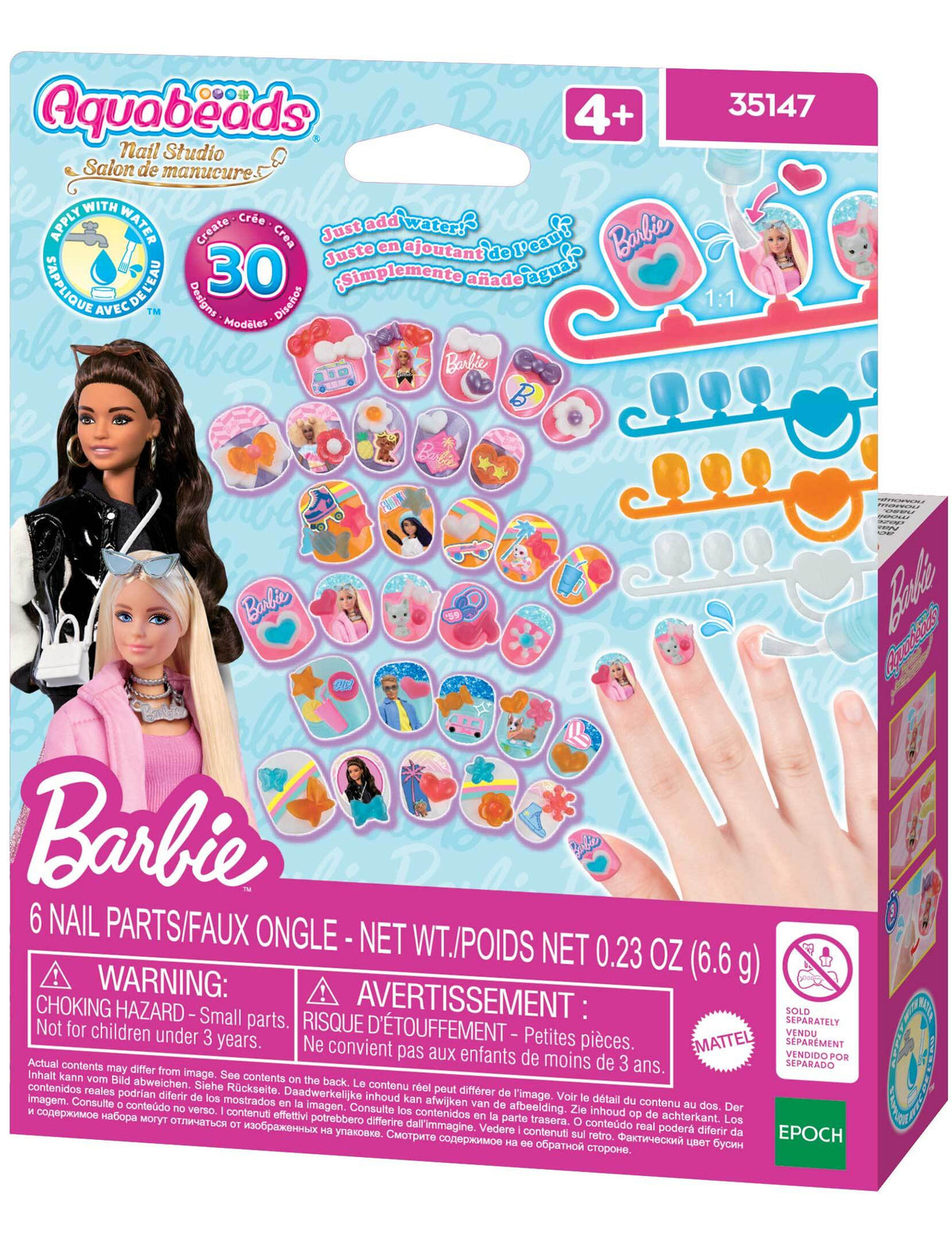 La recharge d'ongles - AQUABEADS - Barbie - 40 ongles avec décorations - Des 4 ans