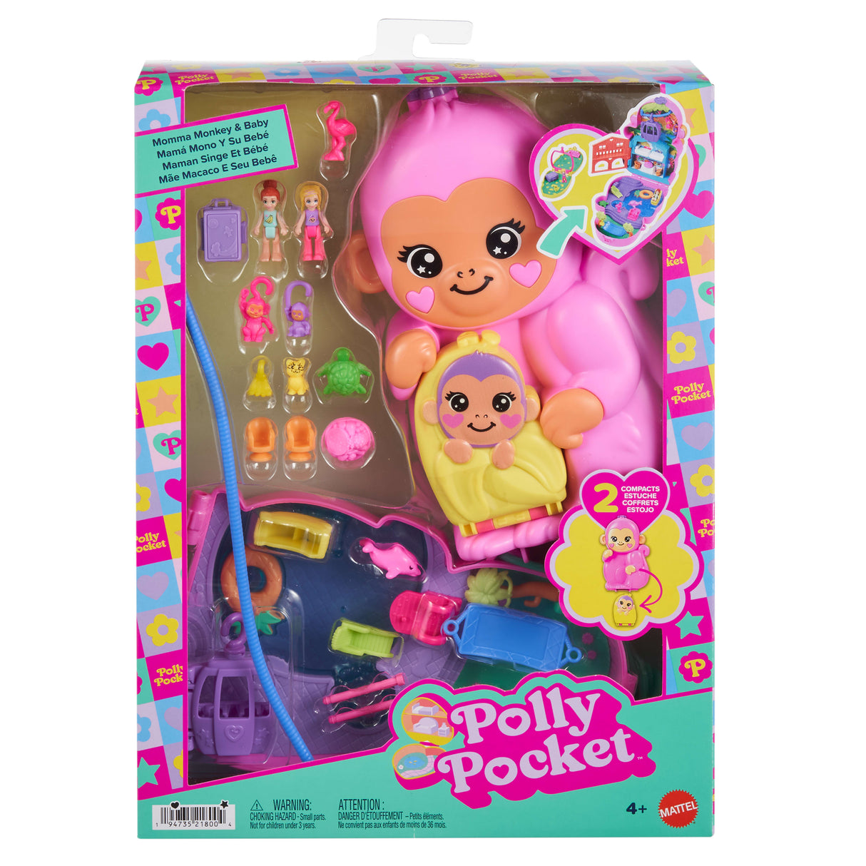 Polly Pocket-Maman Singe et Son Bébé-Coffret 2 mini-figurines HWP04