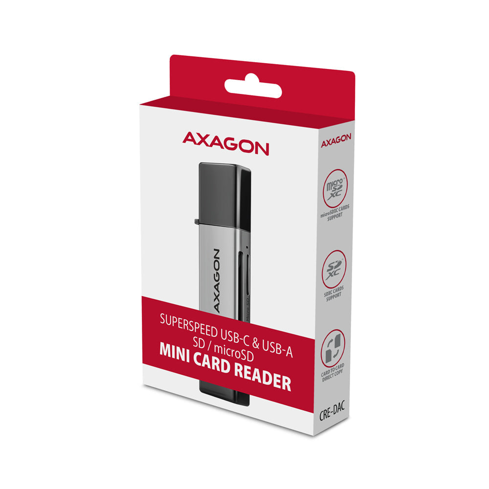 Lecteur de Cartes USB-C 3.2 Axagon CRE-DAC (Gris)