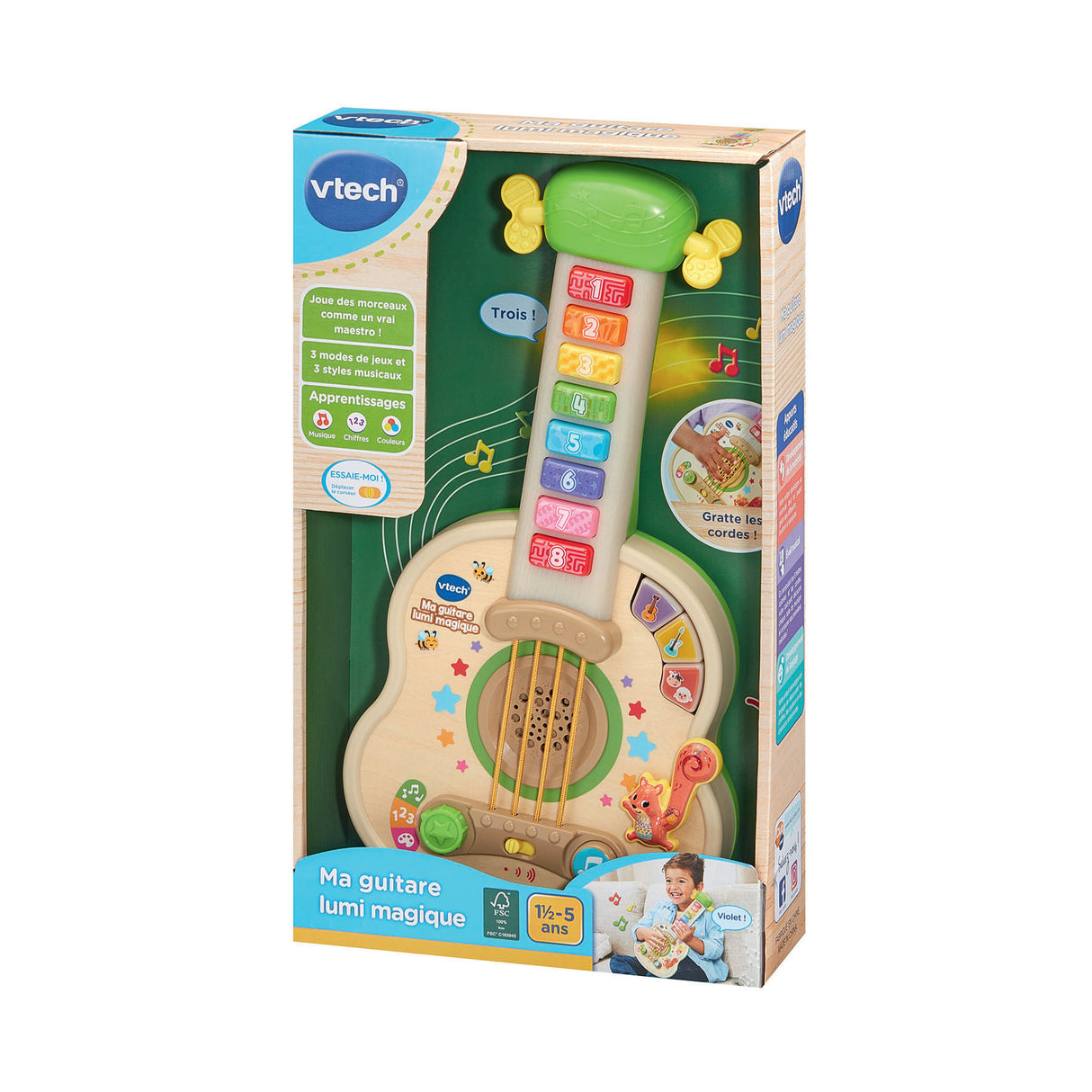 MA GUITARE LUMI MAGIQUE (JOUET AVEC PARTIE BOIS CERTIFIE FSC)