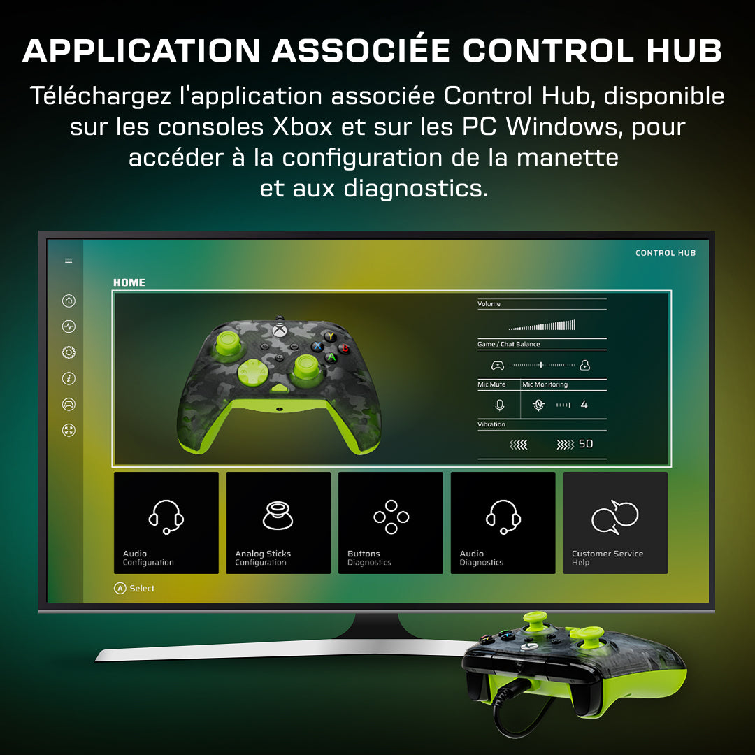 Manette de jeu - Xbox Series X|S, Xbox One et PC - Rematch Core - RGB - Filaire - Camouflage Noir / Jaune - TURTLE BEACH