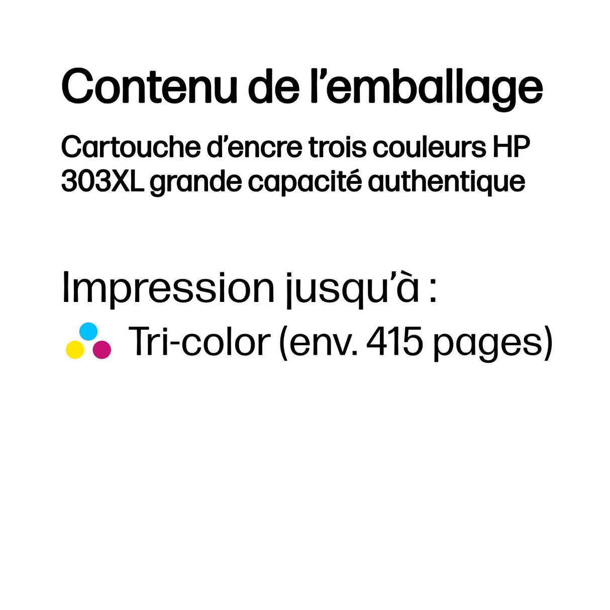 Cartouche d'encre HP 303XL tricolore grande capacité authentique pour HP Envy Photo 6230/7130