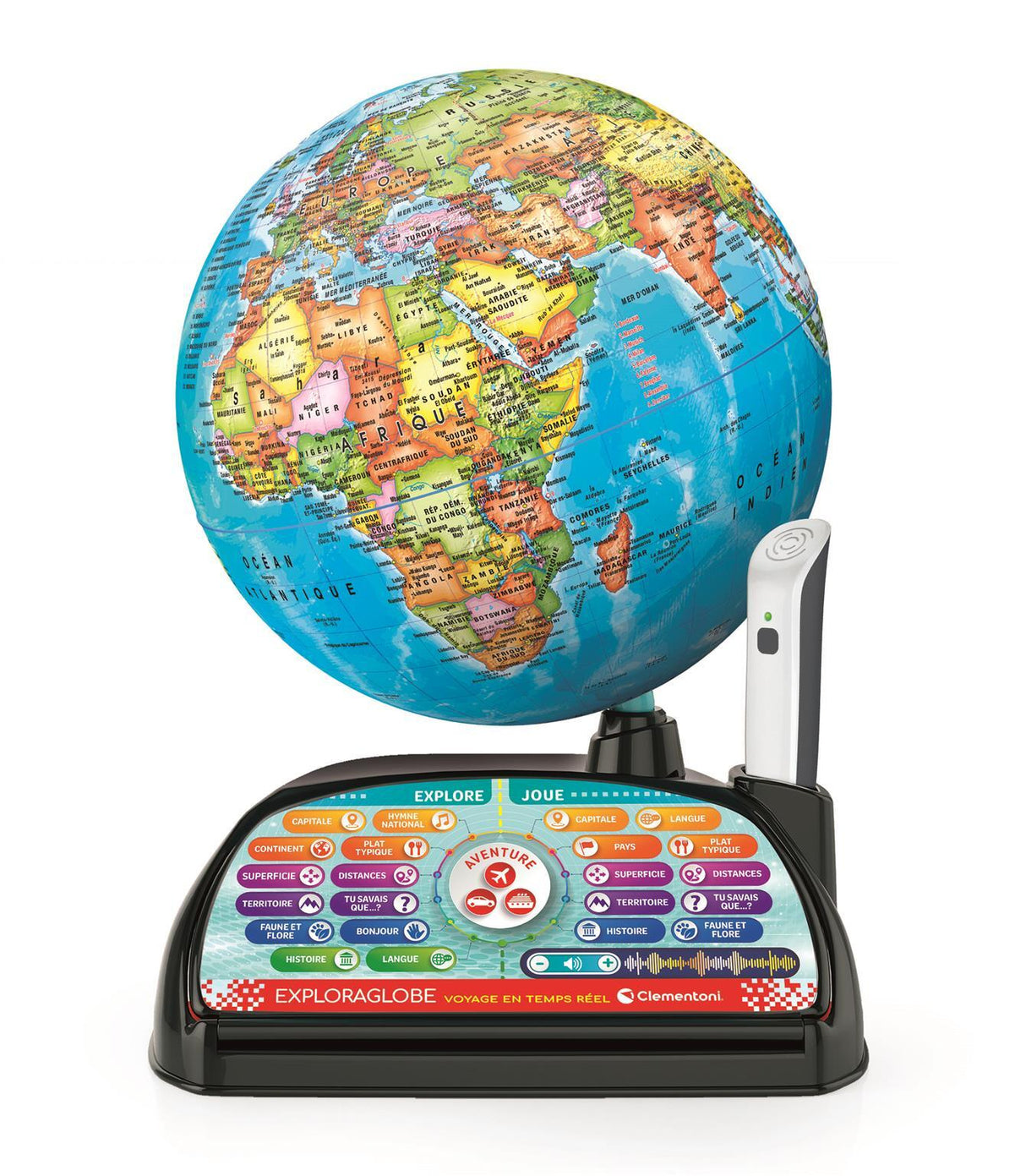 CLEMENTONI - Exploraglobe - Voyage en temps réel - 3 modes de jeu et 28 activités - Stylo Bluetooth
