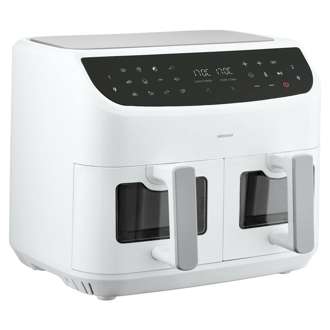 Friteuse a Air Chaud - MEDION - P20 XXL Twin - 2600 W - 2 paniers - 9 programmes - Blanc