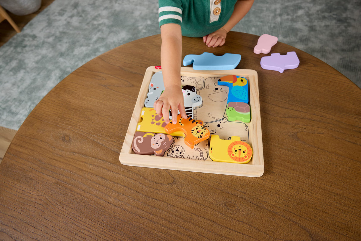 Fisher-Price - Puzzle Animaux en Bois - Tri de formes avec 13 pieces - Fisher-Price - JFG10