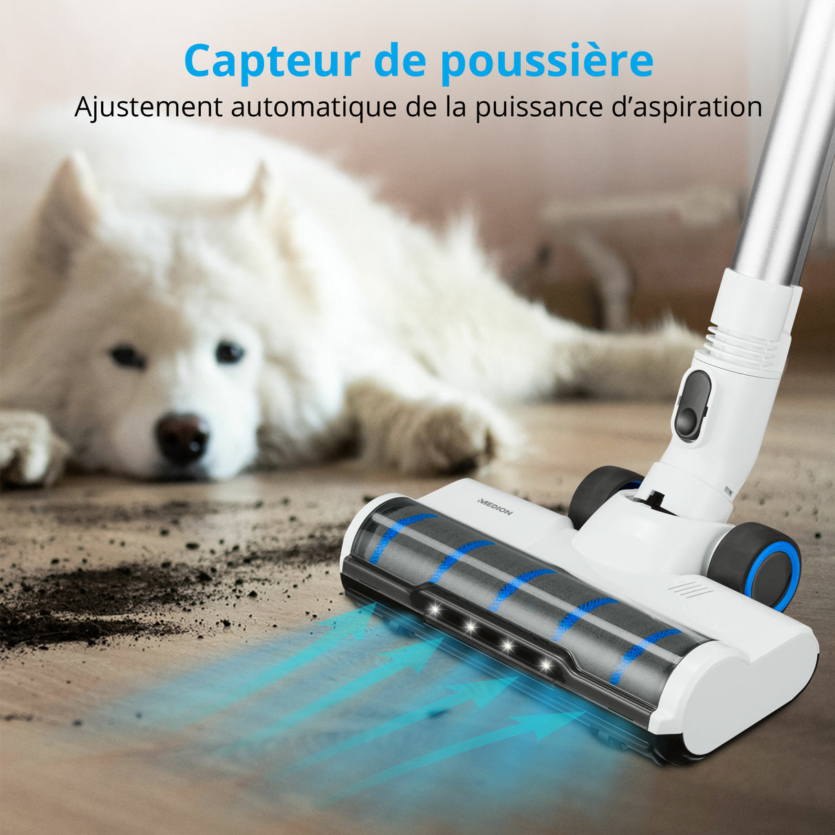 MEDION P350 - Aspirateur Balai sans Fil - Puissance 24 kPa / 350W - Capteur de poussiere - HEPA H13 - Ecran Tactile LED
